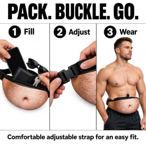 Funny Fanny Pack for Men Cute Realistic Prop Waist Pouch Purse, Funny Bag，B — view 6