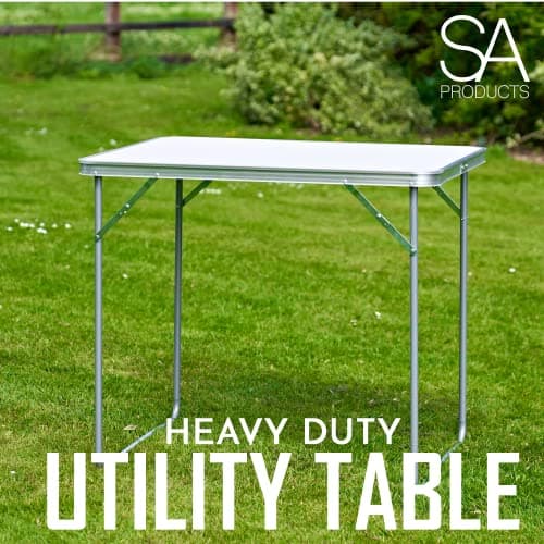 SA Products Utility Folding Table - Portable Foldable Table for Camping, Party & Picnic - Lightweight Small Folding Table - Sturdy Outdoor Patio Furniture with Aluminium Frame (2.3ft White) — view 4