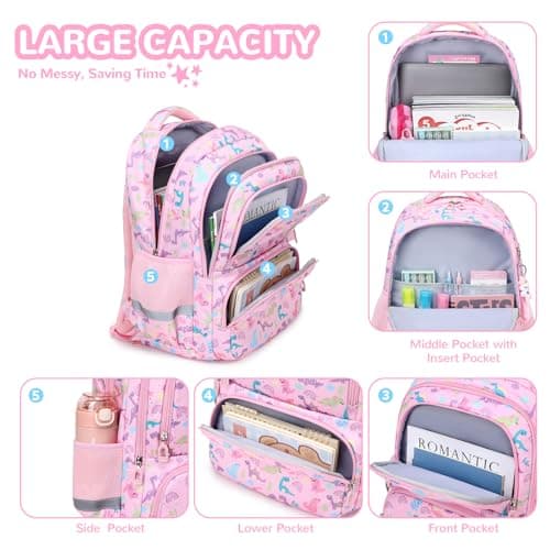 QIXIHU Kawaii Printed Girls Bookbags for Elementary, Kids Backpack, Lightweight School Backpack for Kindergarten, Water Resistant Teen Backpacks — view 6