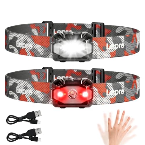 Lepro Camping Head Torch Rechargeable, Dual Power Motion Sensor 11 Modes