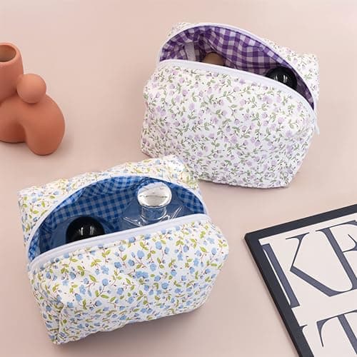 Aucuu Floral Makeup Bag, Cotton Toiletry Bag, Makeup Bags, Portable Travel Cosmetic Bags, Large Capacity Floral Toiletry B-ag, Quilted Wash Organizer Pouch for Women Girls for School,Travel — view 4