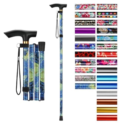 supregear Walking Stick - Adjustable Folding Walking Sticks for Women and Men - Lightweight Portable Collapsible Balancing Aid - Foldable Travel Cane for Ladies Elderly Adults, Oriental Blue