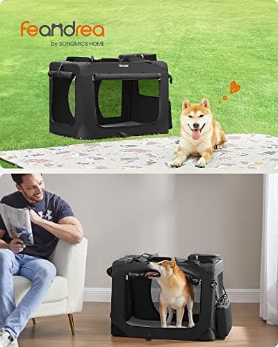 Feandrea Foldable Pet Carrier Bag, Portable Cat Dog Carrier, Soft Sided Pet Travel Carrier with Breathable Mesh, with Handles, Storage Pockets, 70 x 52 x 52 cm, Black PDC70H — view 2