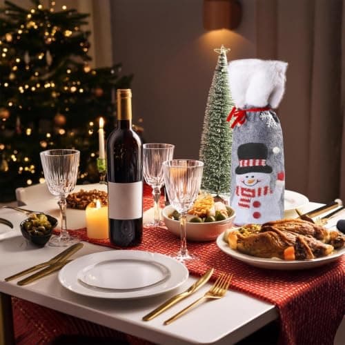 Quzente Christmas Fabric Wine Bags Reusable Drawstring Holiday Decoration — view 3