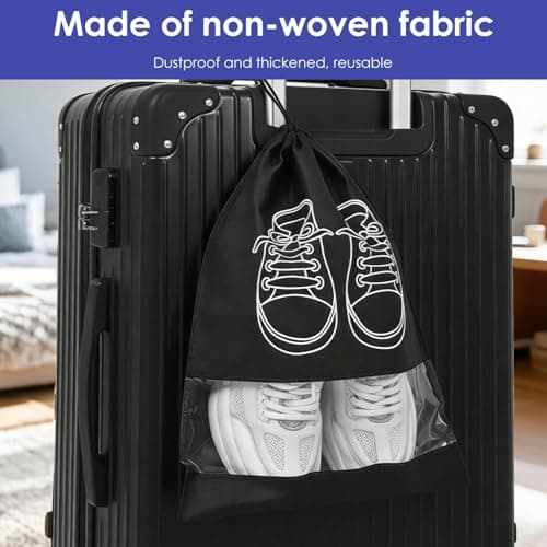 MENIBBLER 10Pcs Shoe Bags Travel Shoe Bag with Semi Transparent Window, Portable Dustproof Walking Boot Bags for Men and Women Reusable Drawstring Shoes Pouch for Packing in Luggage(Black) — view 4