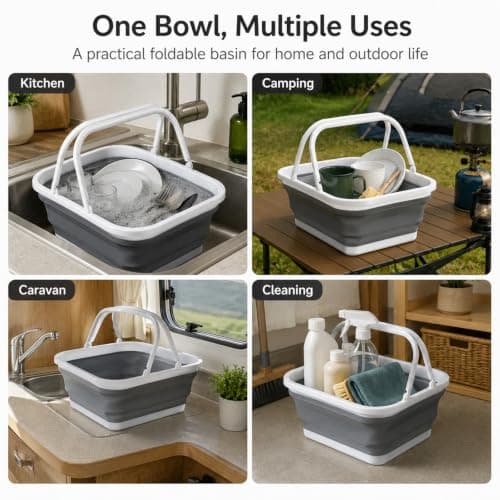 Collapsible Washing Up Bowl – Foldable Silicone Basin with Handles for Camping & Home, Lightweight Pop Up Washing Bowl for Caravan, Outdoor Travel or Kitchen Use (39 * 28 * 17CM) — view 3