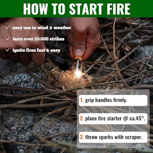 1 Pcs Fire Starter Kit Flint and Steel Survival Fire Steel Outdoor Emergency Survival Tool for Travelling Camping Hiking (Green) — view 4