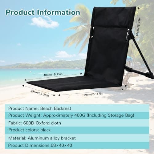 Xiyingcai Ultra Lightweight Folding Floor Chair, Portable Beach Floor Chair with Back Support & Thickened Pad, Low Beach Chair for Travel Camping BBQ, Black — view 2