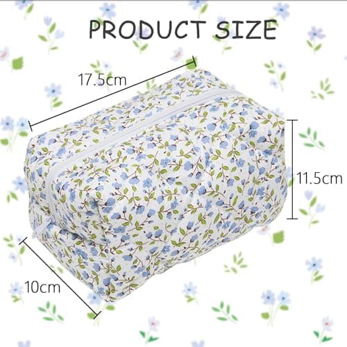 Aucuu Floral Makeup Bag, Cotton Toiletry Bag, Makeup Bags, Portable Travel Cosmetic Bags, Large Capacity Floral Toiletry B-ag, Quilted Wash Organizer Pouch for Women Girls for School,Travel — view 2