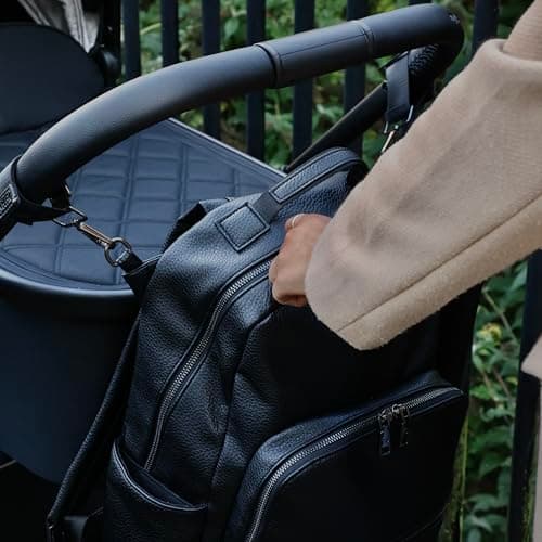 My Babiie Backpack Pro Changing Bag - 2 Insulated Bottle Holders, Portable Changing Mat, Stroller Clips, Baby Travel Bag, Nappy Back Pack, Vegan Leather - Black & Gunmetal — view 6