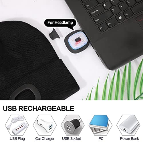 TAGVO USB Rechargeable LED Beanie Cap, Lighting and Flashing Alarm Modes 8 LED Hands Free Flashlight, Easy Install Quick Release Headlamp Beanie, Unisex Winter Warmer Knit Cap Hat - Black — view 5