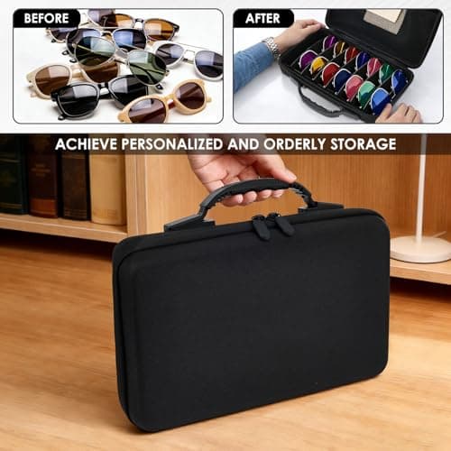 Foppla Hard Shell Travel Sunglass Case with Adjustable Dividers for Multiple Pairs, Waterproof Eyeglass Organizer Holder for Men Women, Magnetic Glasses Storage for Car and Home(8 card slots) — view 6