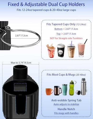 Figtacico Car Cup Holder Tray - 4 in 1 Car Cup Holder Expander with Metal Cupholder, Detachable Tray and Adjustable Phone Mount for All Purpose, Automotive Essentials for Driver and Front Passenger — view 5