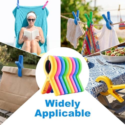 8 Pack Towel Clips for Sun Loungers, Extra Strong 4 Inch Beach Towel Clips, Non Slip Beach Towel Clips for Sun Loungers, Windproof Laundry Pegs for Towels, 4 Bright Colours — view 6