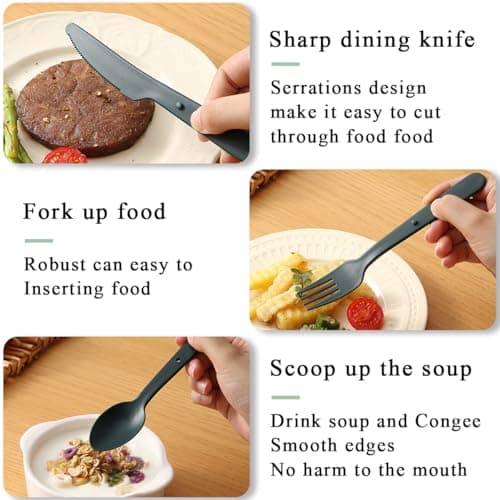 Kyraton Travel Utensils Set for 8, Reusable Plastic Spoons Forks Knives Snapped Together for Portable & Space-Saving Design Cutlery Silverware for Travel, Picnic, Camping, Work, Lunch Boxes — view 4