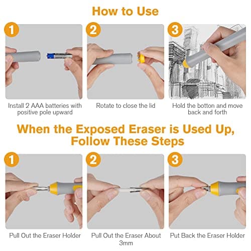 OFFCUP Electric Eraser, Portable Pencil Eraser, 22pcs Refills - Automatic Rubber for Sketching/Drafting/Drawing/Graphite Pencils - Grey — view 5