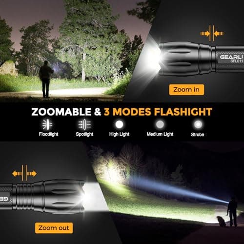 GEARLITE Torch Rechargeable, 2000LM Zoomable Rechargeable Torch with 3 Modes, Long-Lasting IP65 Waterproof Torches LED Super Bright for Camping, Hiking, Emergencies - Gifts for Men Dad Him — view 3
