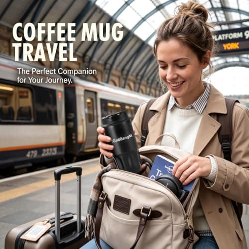 : GaoBangM 450ml Travel Mug, Insulated Coffee Cup with Leakproof Lid, Black — view 6