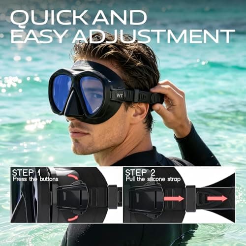 Tempered Snorkel Diving Mask Extra Wide View UV Protection Scuba Mask, Blue — view 6