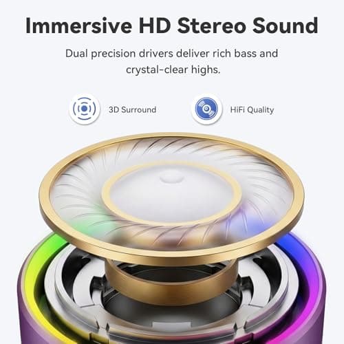 Mini Bluetooth Speaker, Portable Speakers with RGB Lights, HD Stereo,Purple — view 2