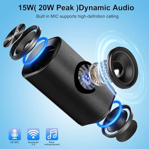 Bluetooth 5.4 Speaker Portable Wireless Speaker with Stereo Sound, Extra Bass, IPX7 Waterproof shower speaker, 15H Playtime, Built-In Mic, Durable Loud Outdoor Speaker for Travel, Sport, Gift, Black — view 3