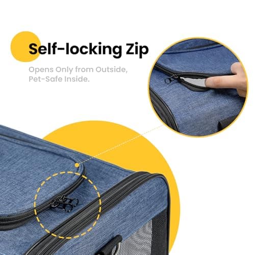 Conlun Dog Carrier Soft Sided, Large Cat Carrier with Inner Safety Leash, Pet Transport Carrier for Large Cats and Medium Dogs up to 10 KG, Collapsible Travel Puppy Carrier Bag -Blue, L — view 5