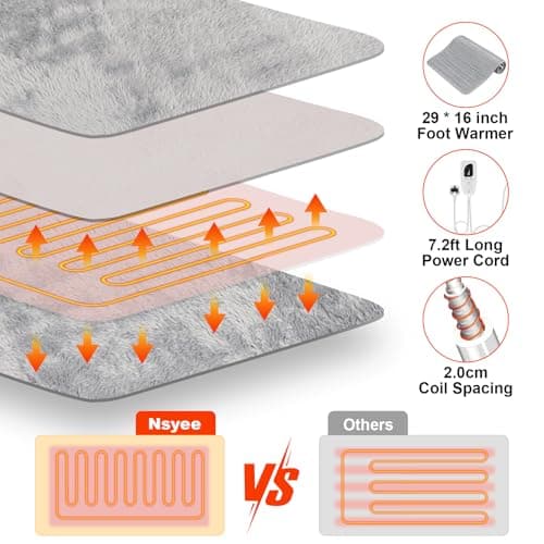 Nsyee Electric Heated Foot Warmer Pad, Heating Pad for Feet, Grey — view 4