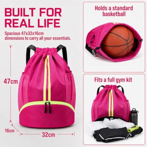 KIPTVO Waterproof Drawstring Backpack with Separate Shoe Compartment, Large Capacity Wet Dry Pockets Lightweight Sports Gym Swim Bag Unisex for Men Women Travel Beach Workout — view 2