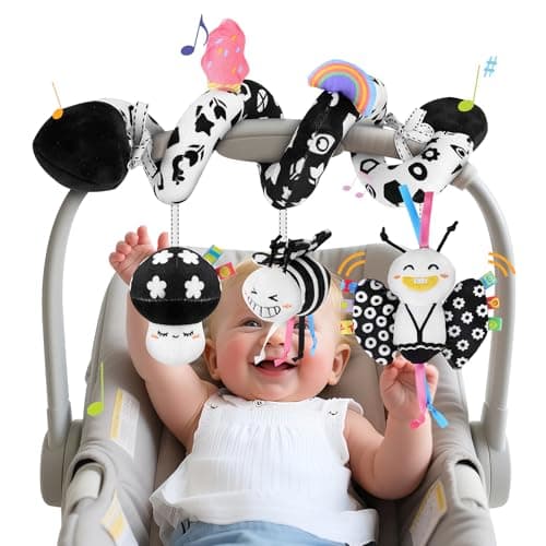 Zendstanding Spiral Carseat Toys for Babies 0-6 Months, Black & White