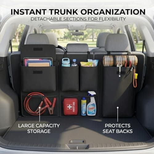 QWORK® Boot Organiser, Detachable Multi-Pocket Backseat Organiser, Trunk Tidy Bag With Seat Back Protectors, Foldable Storage for SUVs, Minivans, Jeeps, 101x46cm — view 3