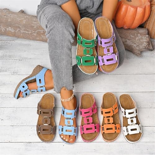 Orthopedic Sandals for Women 2026 with Arch Support Wedge Platform Sandals Non-Slip Dressy Summer Beach Shoes Comfortable Casual Wide Fit Slides Fashion Travel Holiday Mules (Sky Blue, 6) — view 6