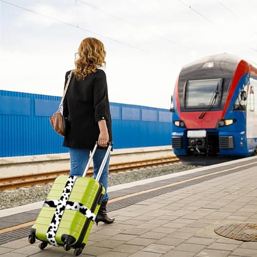 CREATCABIN 2Pcs Cow Print Luggage Straps Adjustable Suitcase Strap Black White Polyester Heavy Duty Travel Carry on Suitcases Connector Hold Buckle Belt for TSA Approved Accessories 70.9 x 2 — view 6