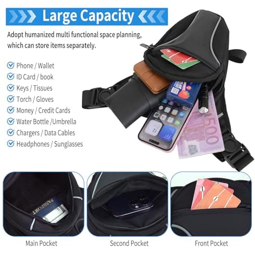 Tactical Bumbags Drop Leg Bag for Men Women Multifunctional Waist Pack for Motorcycle Bike Fanny Pack for Traveling Camping Hiking Cycling Motorcycling Fishing Crossbody Shoulder Pouch (Black#1) — view 3