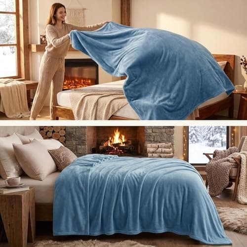 Aisbo Blue Throws Blanket for Sofas - Bed Throw King Size Fluffy Sky Blue Blanket Fleece, Warm Soft Flannel Blanket for Couch, 200x240cm — view 5