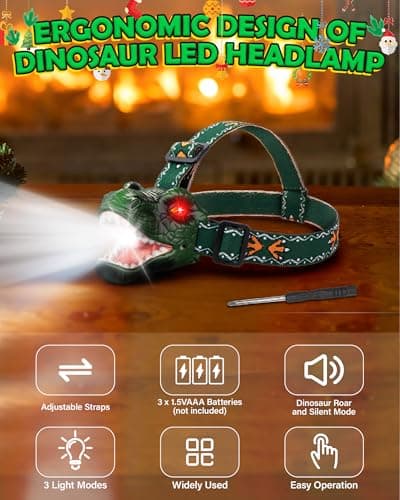 Gofimyee Dinosaur Headlamp for Kids, Led Head Torch with Roar & Silent Mode — view 2