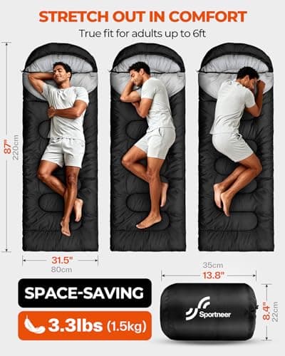 Sportneer Sleeping Bags for Adults - Kids Sleeping Bag 3-4 Season Lightweight Backpacking Sleeping Bag Cold Weather & Warm, Compact, Single Adult Girls Boys Camping Sleep Bag — view 4