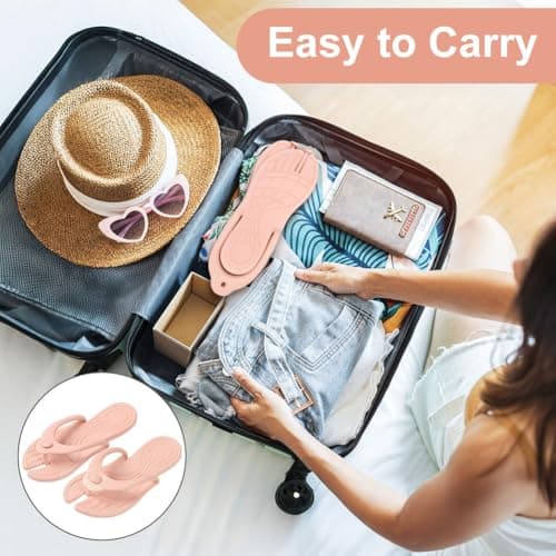 Aomig Foldable Flip Flops Womens Lightweight Travel Thong Slippers Portable Folding Slides Sandal Non Slip Thong Sandals Yoga Open Toes Slippers Quick Drying Shower Shoes Flip Flops(Pink-8.5-9.5 UK) — view 5