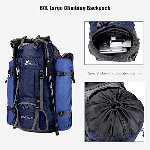 60L Waterproof Ultra Lightweight Packable Climbing Fishing Traveling Backpack Hiking Daypack,Backpack,Handy Foldable Camping Outdoor Backpack Bag with a Rain Cover (Navy Blue) — view 5