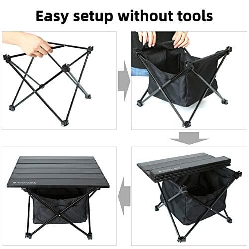 ROCK CLOUD Portable Camping Table Ultralight Aluminum Folding Beach Table Camp for Camping Hiking Backpacking Outdoor Picnic (Black,with Storage Bag, Small) — view 6