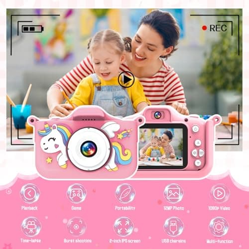 Kids Camera 1080P 32GB, Unicorn Silicone Case, Selfie Camera for Kids — view 2
