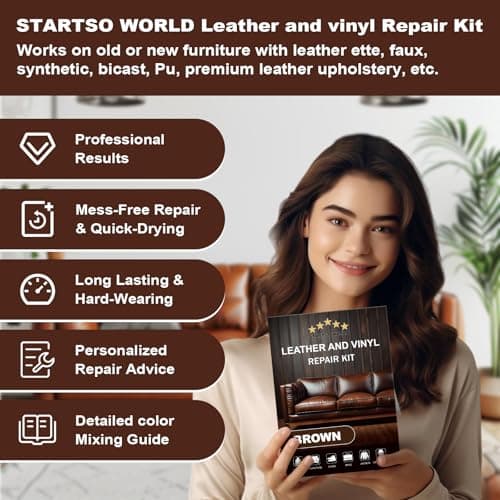 STARTSO WORLD Leather Repair Kit for Furniture, Brown Leather Seat Repair Kit for Car Interior, Car Seats, Sofa, Jacket and Purse, Restore Any Material with Super Easy Instructions — view 3