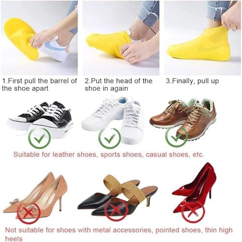 RXKFIGX 2 pairs Silicone Waterproof Shoe Covers,Reusable Upgraded Overshoes Resistant Rain Boots Non-Slip Washable Protection Cover,Waterproof Resistant Silicone Overshoes Rain Shoes Cover Boot(M) — view 4