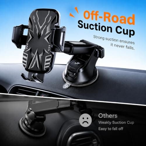 2026 Upgraded Car Phone Holder with [Ultra-Strong Magnets] [Strong Suction + Nano Gel] [360° Rotatable & Foldable] Dashboard & Windscreen Phone Mount for Phone 17/16/15 Pro Max Plus Mini, Black — view 3