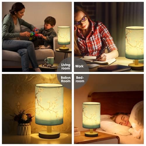 GUIJZSLTRG Table Lamp USB Wooden Bedside Night Lamp with Linen Fabric Lampshade Minimalist Lamps Decorative Bedroom Nightstand Light Vintage Small Nightlight LED Lamp for Home Office Hotel Gift — view 5