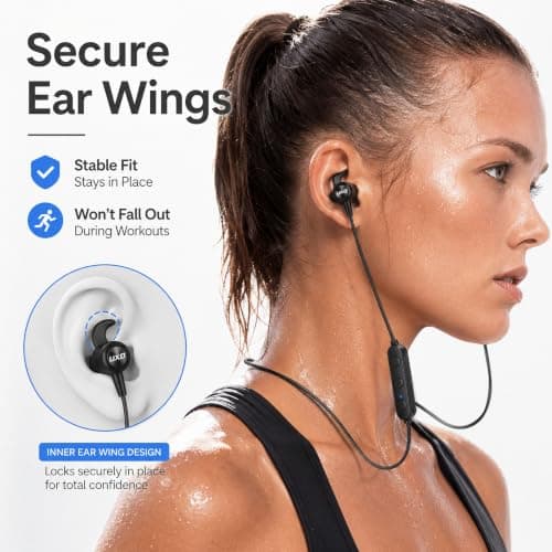 UXD Bluetooth Magnetic Neckband Earphones, 20H Playtime, Clear Call Mic, HiFi Sound, Liquid Silicone In-Ear Headphones with Volume Control for Running, Work & Travel — view 2