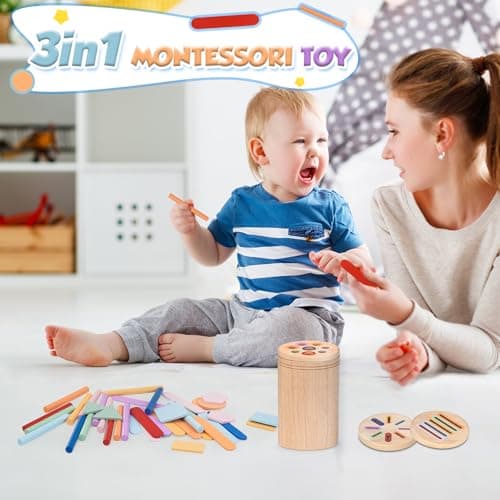 Akosuntoys Montessori Toys for 1 year old, 3 in 1 Wooden Toddler Travel Toys for 1 2 Year Old Boys Girls, Color Sorting & Fine Motor Skills Baby Toys, Gifts for 1 2 3 Year Old Boy Girl — view 5