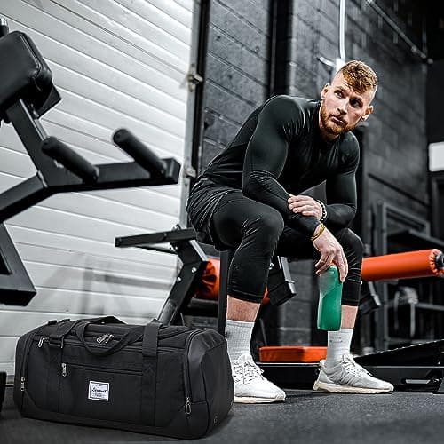 Laripwit Gym Bags for Men, 40L Medium Sports Duffle Bag with Shoe Compartment & Wet Pocket, Lightweight Duffel Bag Backpack Multipurpose Weekend Overnight Holdall Travel Bag Women, Black — view 2