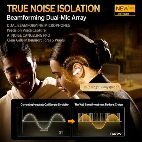 BUDZ Bluetooth 6.0 Semi-In-Ear Wireless Earbuds, 10mm PU+PEK Dual-Composite Drivers, ENC Dual-Mic Calls, 40H Playtime, 10-Min Quick Charge, Low-Latency Mode, Leather-Grain Polygonal Charging Case — view 3