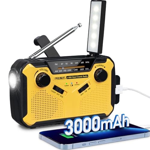PRUNUS J-369 Wind Up Radio Solar, AM/FM Emergency Hand Crank Radio