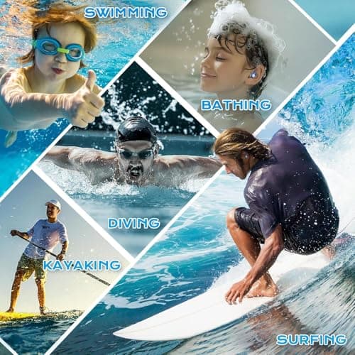 3 Pairs Swimming Ear Plugs for Adults，Silicone Waterproof Reusable Swim Earplugs for Surfing, Showering，Water Sports and Swimming Ear Plugs (Pink + Orange + Green, Adults & Teens) — view 5